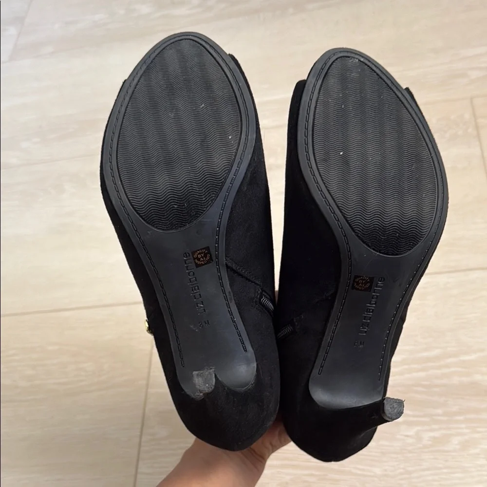 3/$10 Liz Claiborne Black Peep-Toe Ankle Boots with High Heel - Picture 4 of 8